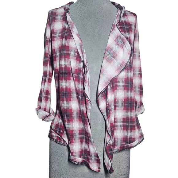 Plaid Flannel Open Front Hooded Top Size Smal - Picture 1 of 3
